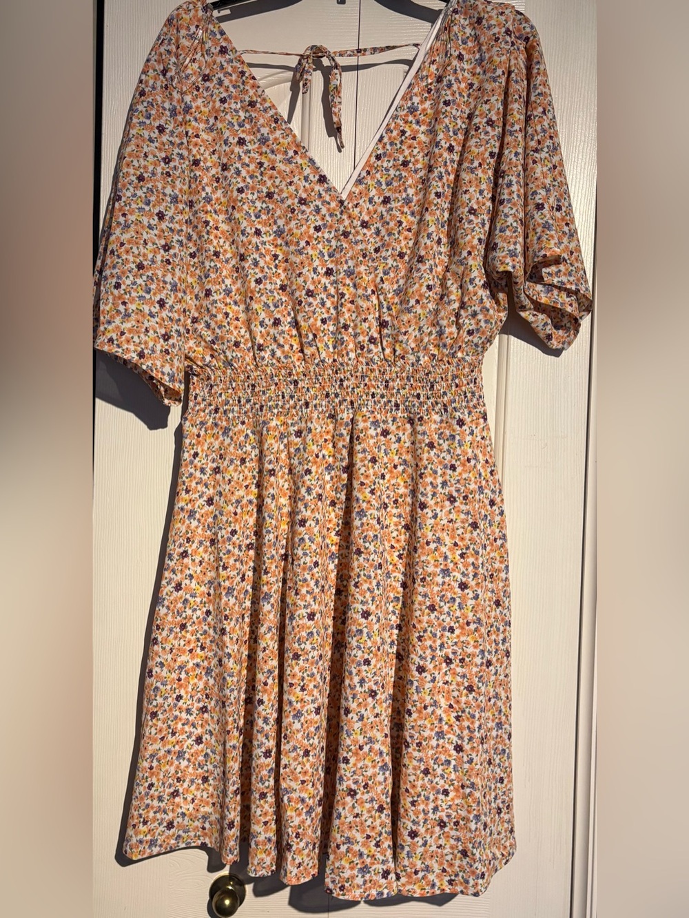 Staccato Cream Dress with Orange, Purple & Green Floral Print
